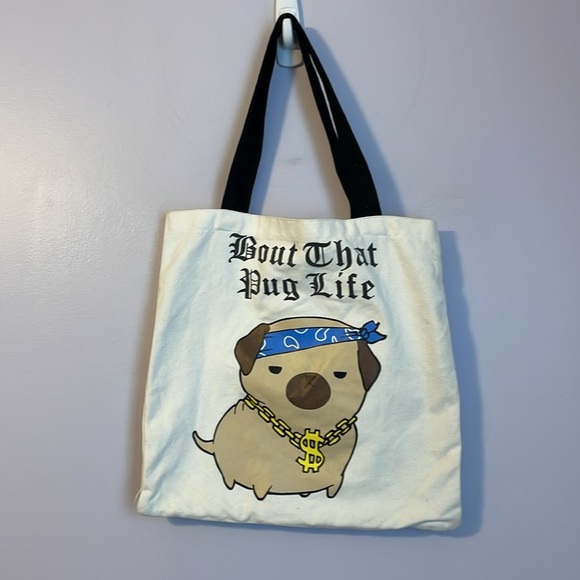 Forever 21 Bout That Pug Life 100% Cotton Tote Bag - Picture 1 of 16